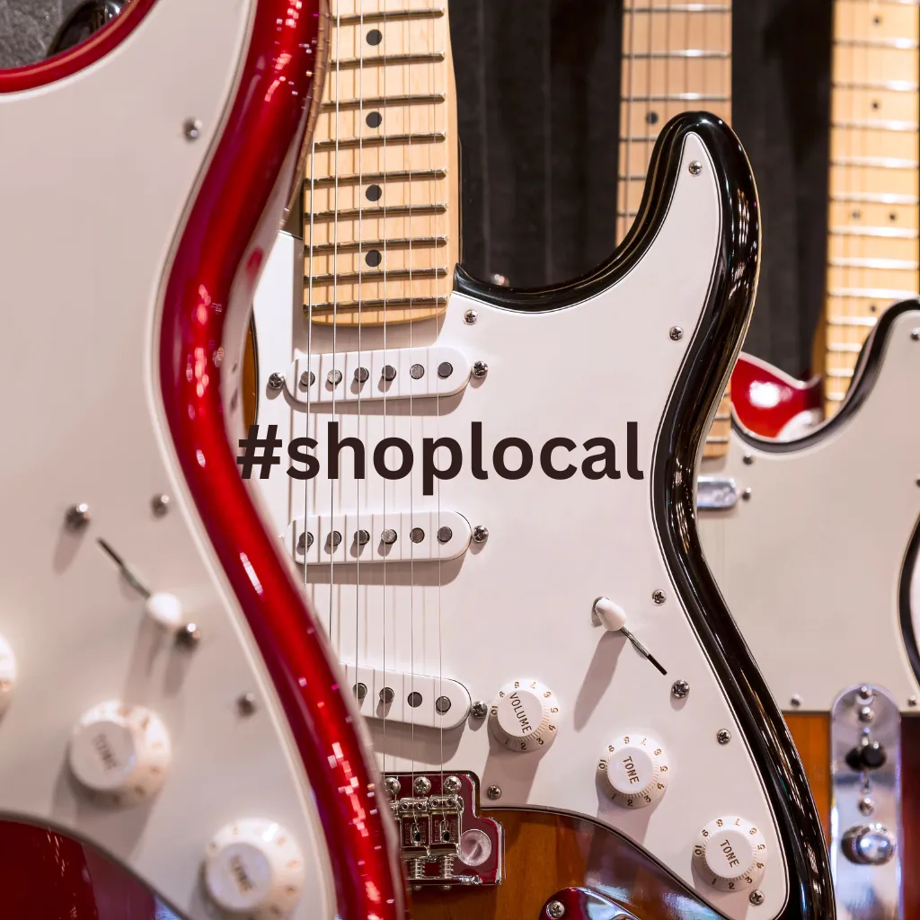 Guitars on display at the DeRosa Music Hertford shop